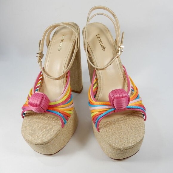 Larroude Valerie Knotted Satin Platform Sandals Sz 8.5 Multi 140MM Heel NEW $330 - Picture 7 of 16